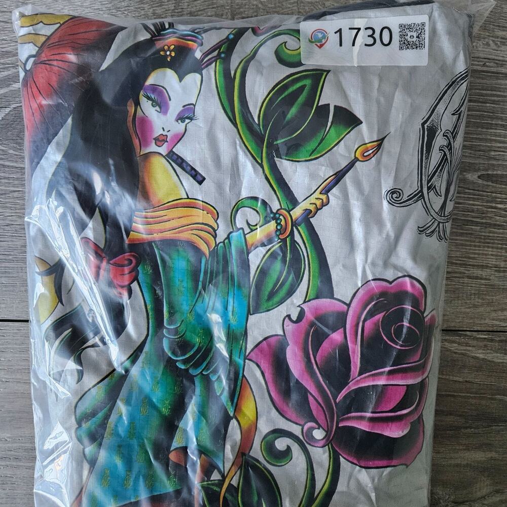 Christian Audigier Y2K Silver Tote Bag Rose Queen Geisha Ed Hardy Graphic Print‎ - Picture 15 of 16